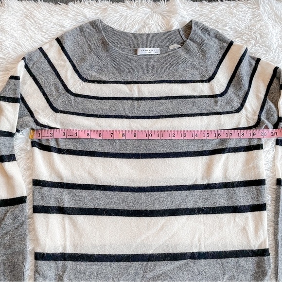 Equipment | Cashmere Striped, Neutral Minimalist Long Line Sweater - Picture 5 of 13